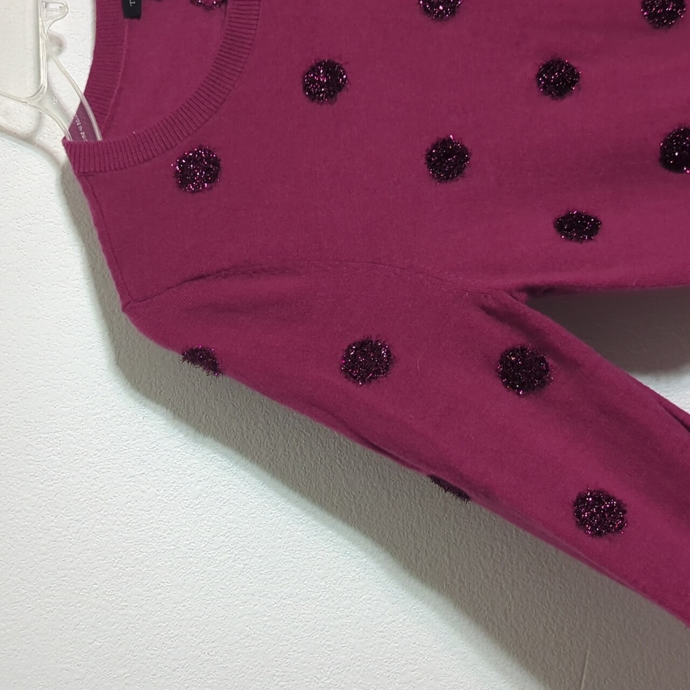 Talbots Womens Sweater Tinsel Dot Magenta Pink‎ Metallic Crew Lambs Wool Medium - Picture 5 of 9